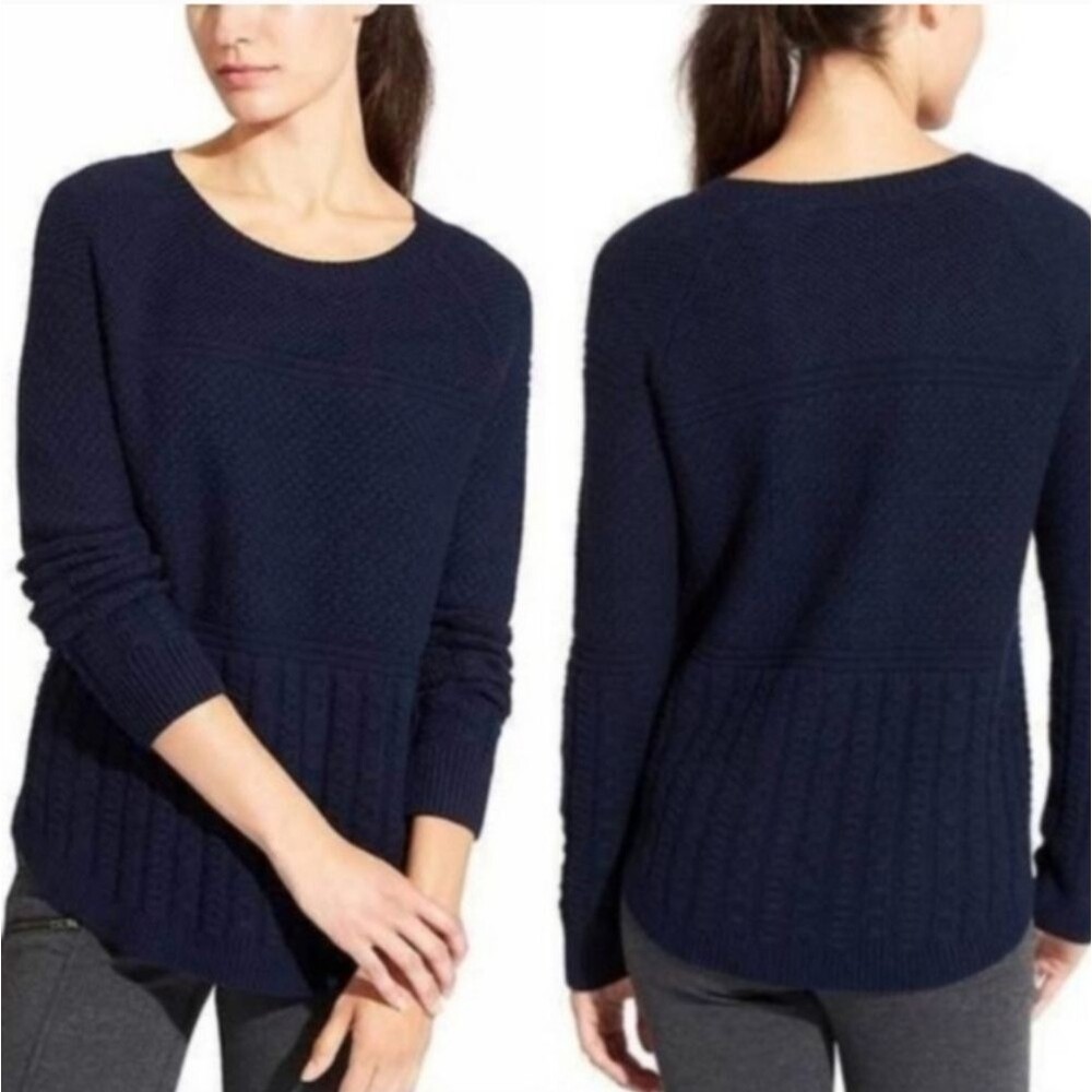 Athleta Borealis textured knit wool blend Navy Blue Sweater Size M